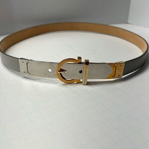 Ferragamo Gancini Gold Buckle and silver tone taupe belt
